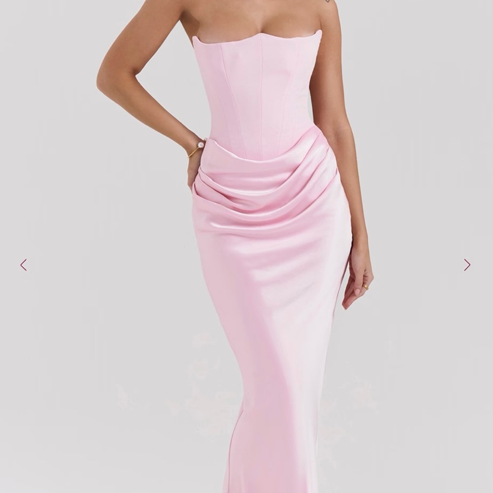 House of CB Strapless Pink Satin Draped Gown - NWOT
